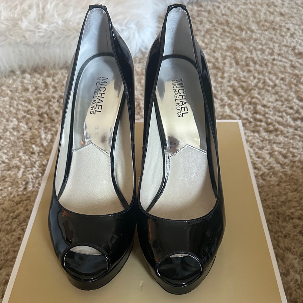 Michael Kors Glossy Black Peep Toe Heels